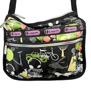 Leadsports Shoulder‎ Crossbody Bag Womens Black Multicolor Travel Print Pockets